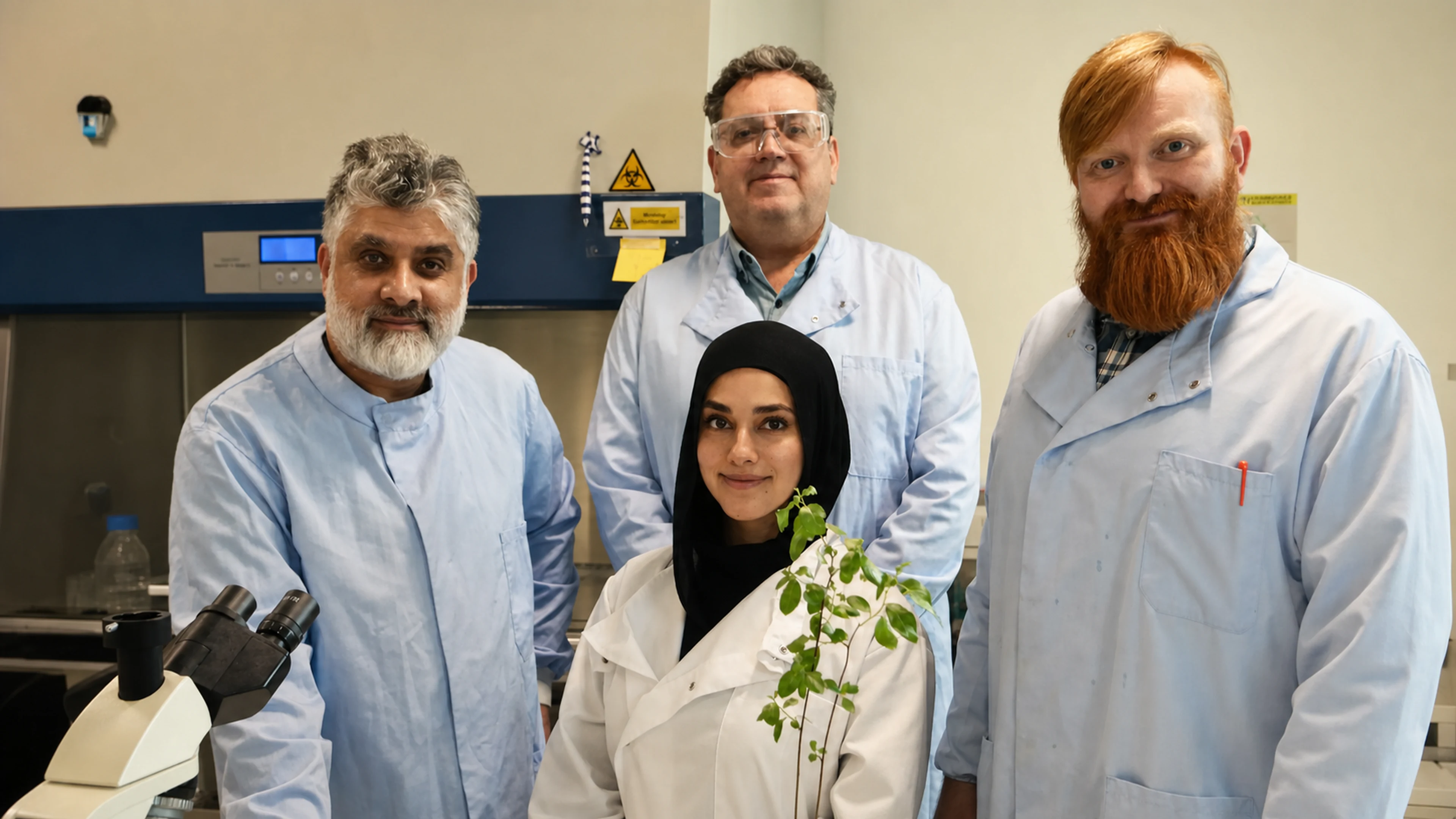 Four members of the Gennate team working in their Manchester Science Park laboratory.